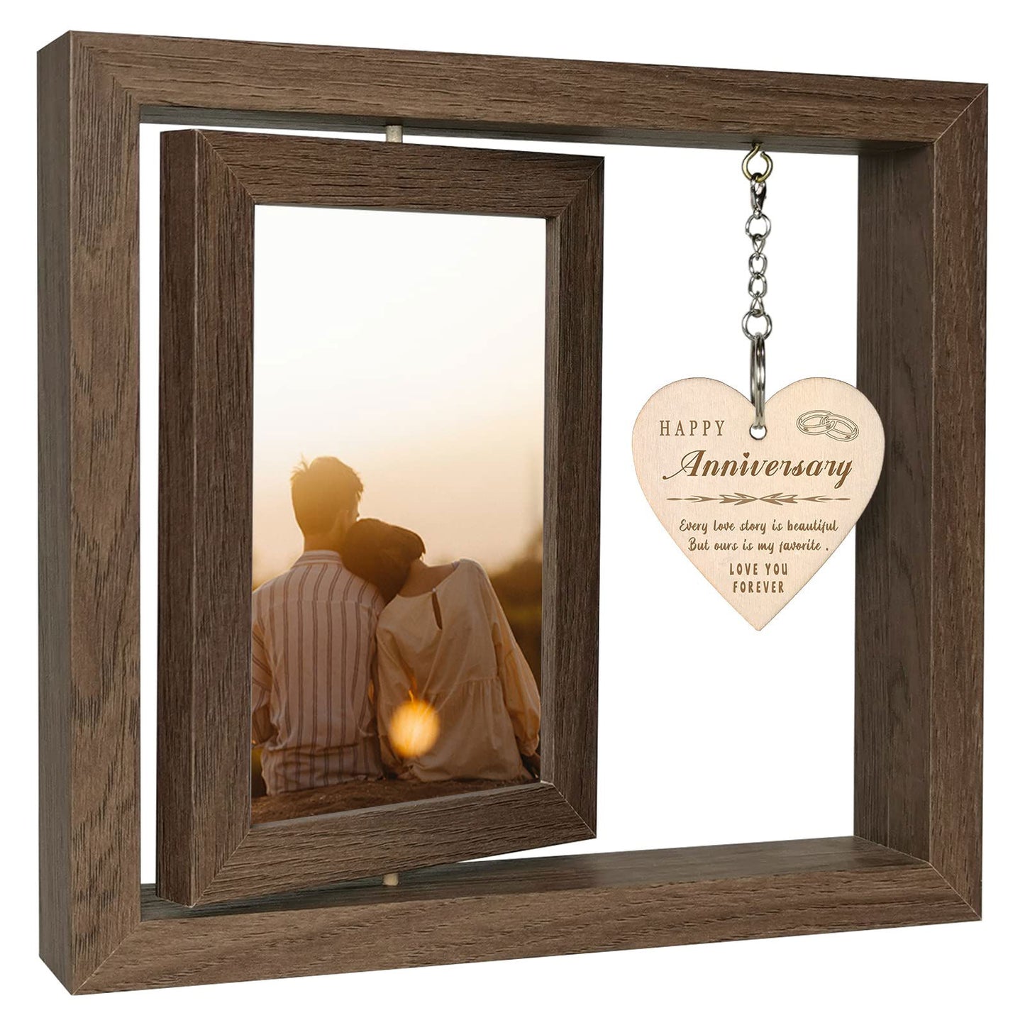 Happy Anniversary Picture Frame Gifts for Women, Rustic Wood Floating Wedding Gifts for Her Him Wife Husband Men Couple Boyfriend Girlfriend Gifts - DigiVirt