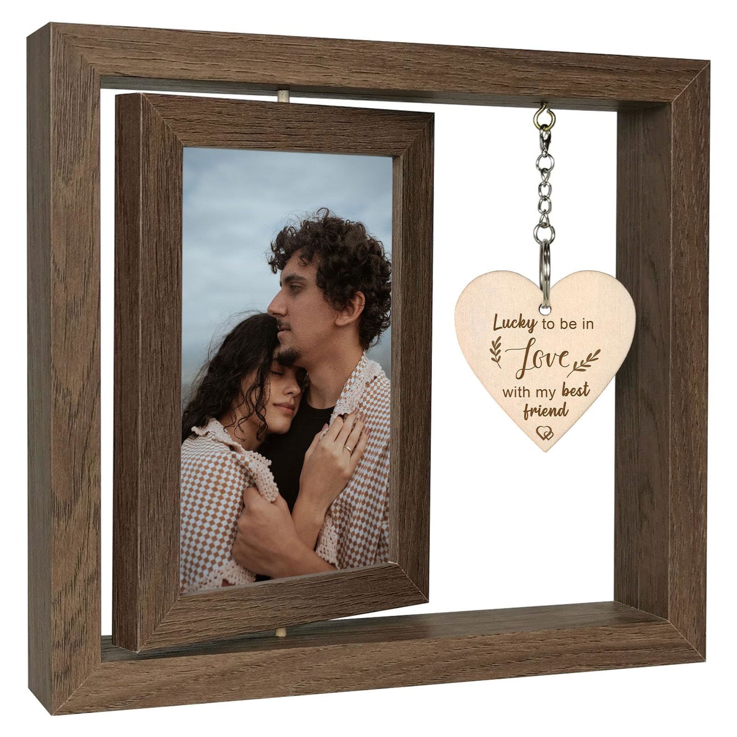 Happy Anniversary Picture Frame Gifts for Women, Rustic Wood Floating Wedding Gifts for Her Him Wife Husband Men Couple Boyfriend Girlfriend Gifts - DigiVirt