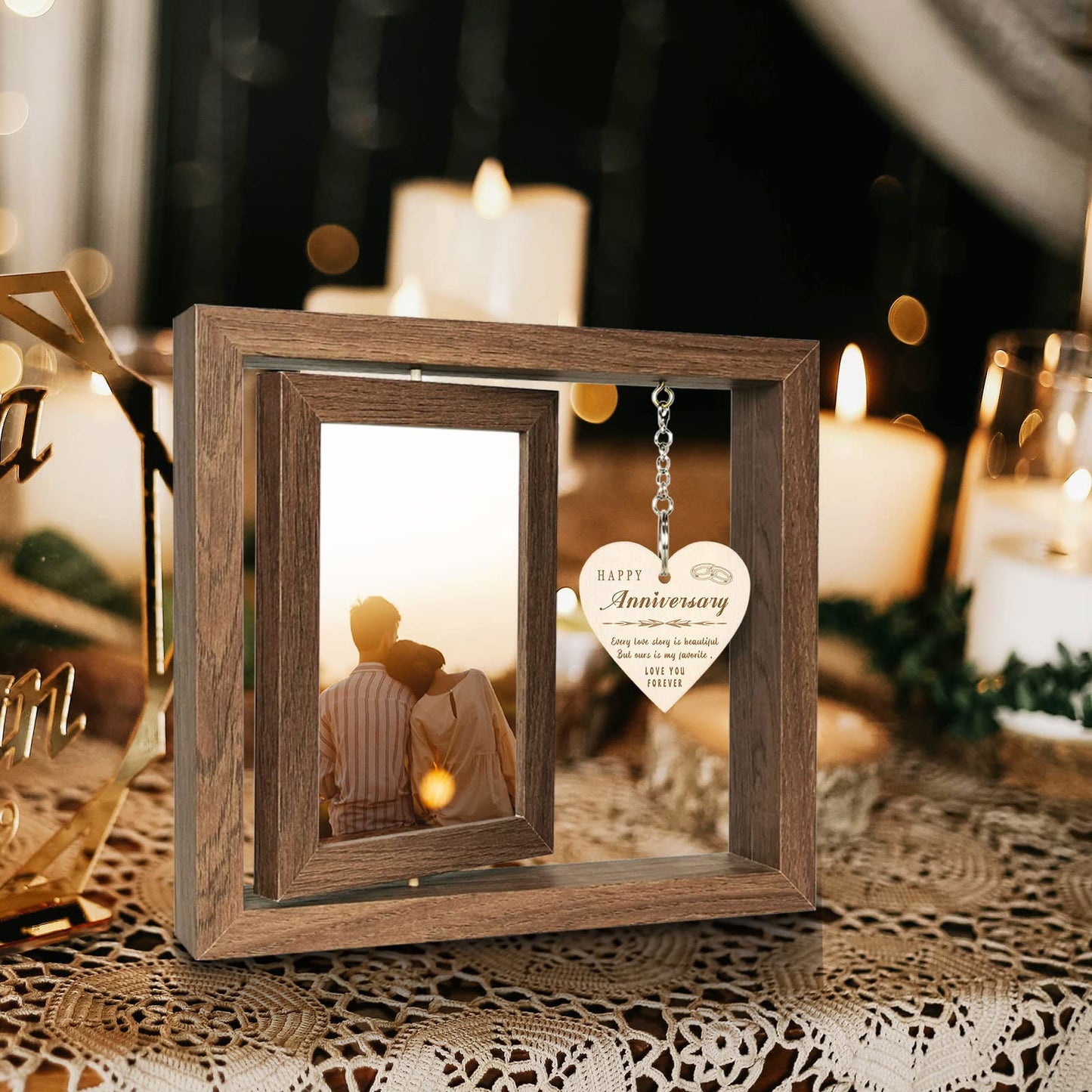 Happy Anniversary Picture Frame Gifts for Women, Rustic Wood Floating Wedding Gifts for Her Him Wife Husband Men Couple Boyfriend Girlfriend Gifts - DigiVirt