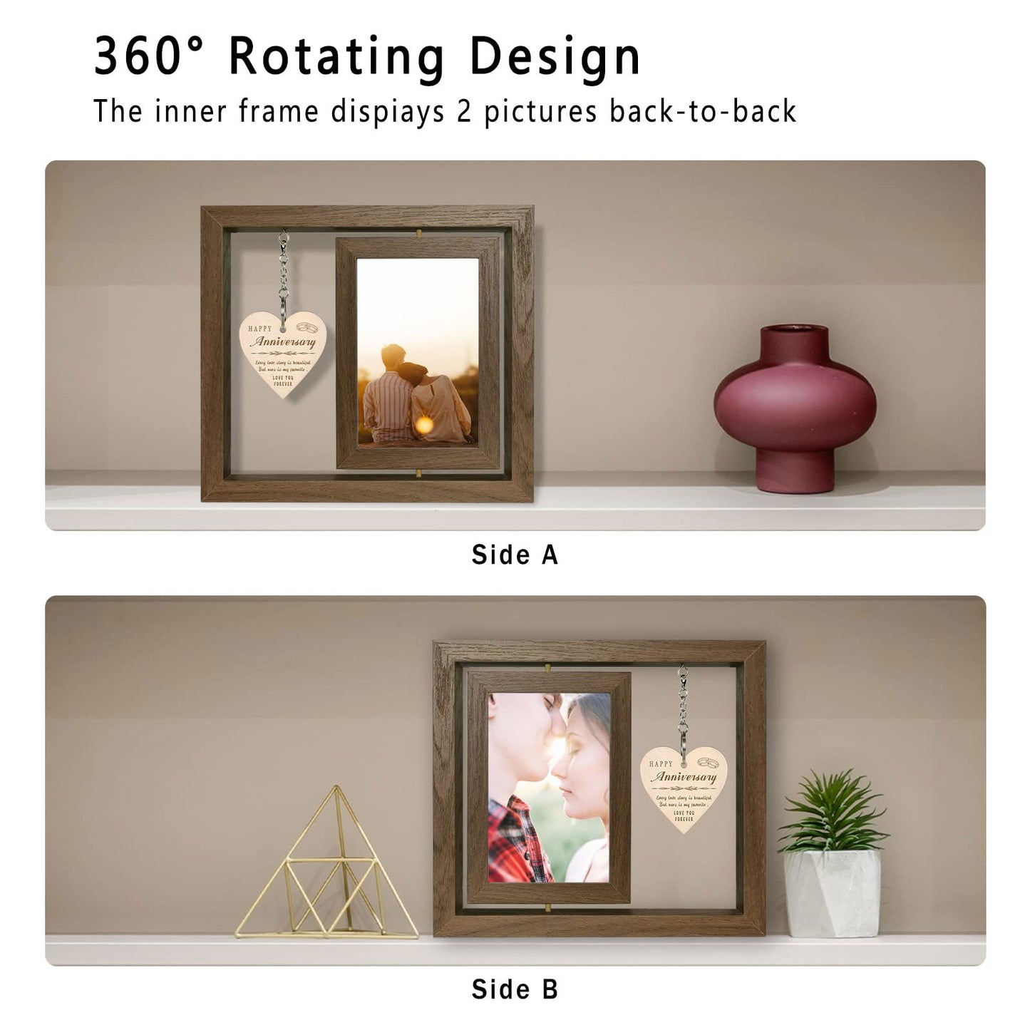 Happy Anniversary Picture Frame Gifts for Women, Rustic Wood Floating Wedding Gifts for Her Him Wife Husband Men Couple Boyfriend Girlfriend Gifts - DigiVirt
