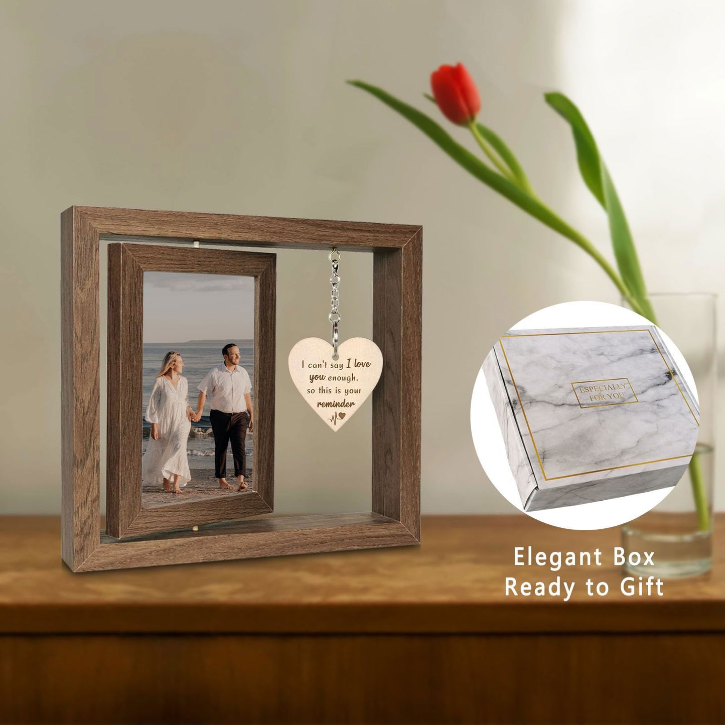 Happy Anniversary Picture Frame Gifts for Women, Rustic Wood Floating Wedding Gifts for Her Him Wife Husband Men Couple Boyfriend Girlfriend Gifts - DigiVirt