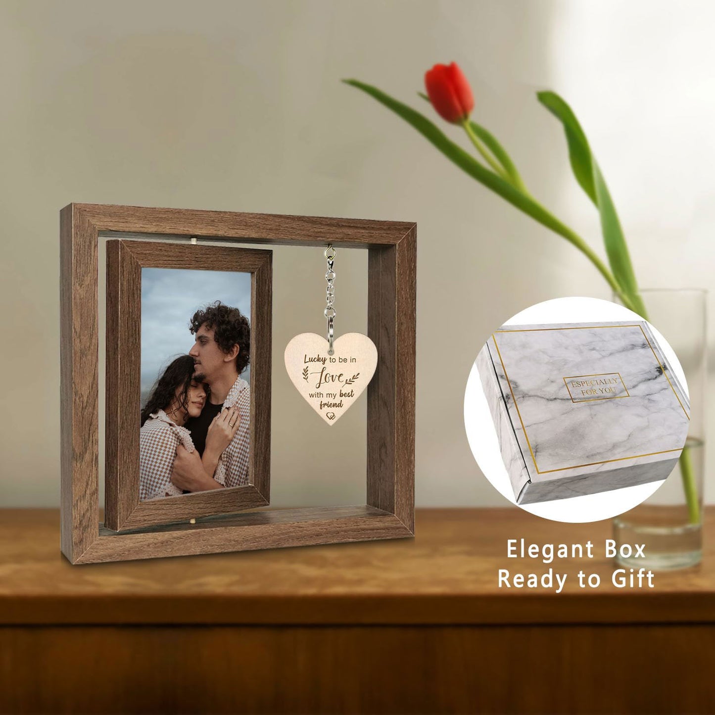 Happy Anniversary Picture Frame Gifts for Women, Rustic Wood Floating Wedding Gifts for Her Him Wife Husband Men Couple Boyfriend Girlfriend Gifts - DigiVirt