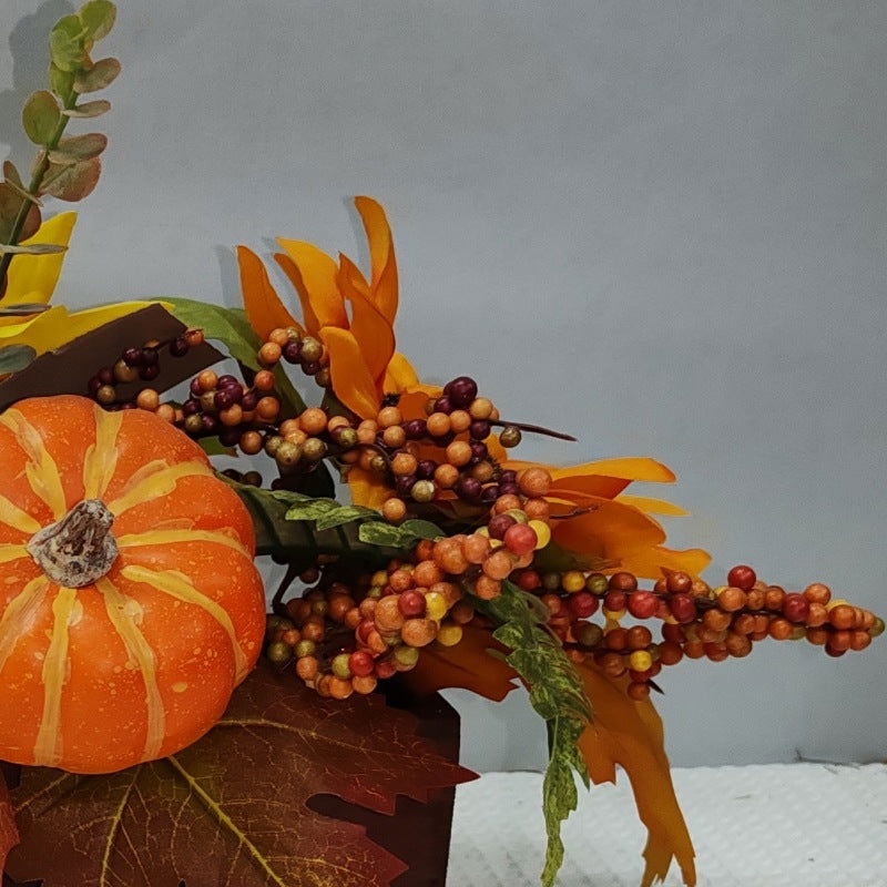 Harvest Festival Thanksgiving Autumn Pumpkin Sunflower Maple Leaf Fruit String Wooden Basin Home Decoration Ornaments - DigiVirt