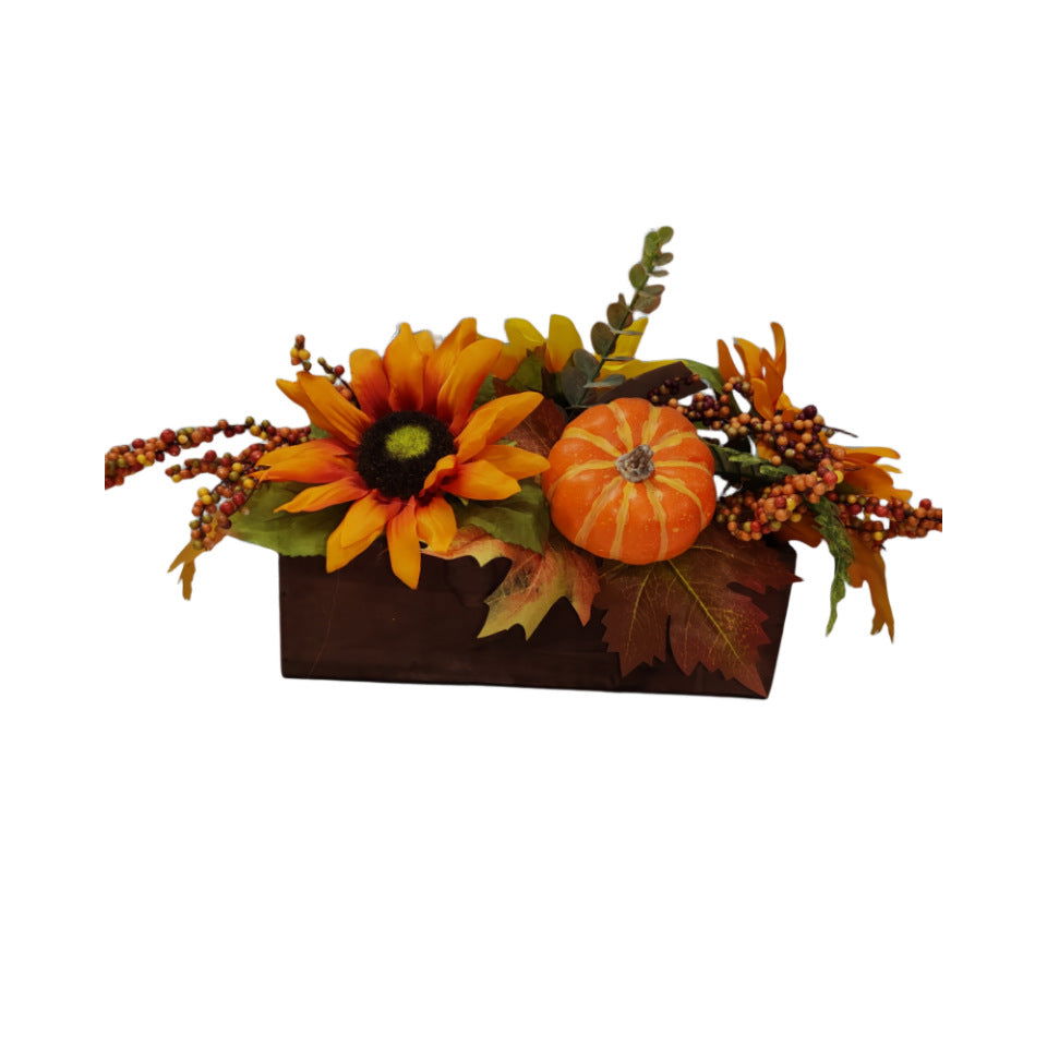 Harvest Festival Thanksgiving Autumn Pumpkin Sunflower Maple Leaf Fruit String Wooden Basin Home Decoration Ornaments - DigiVirt