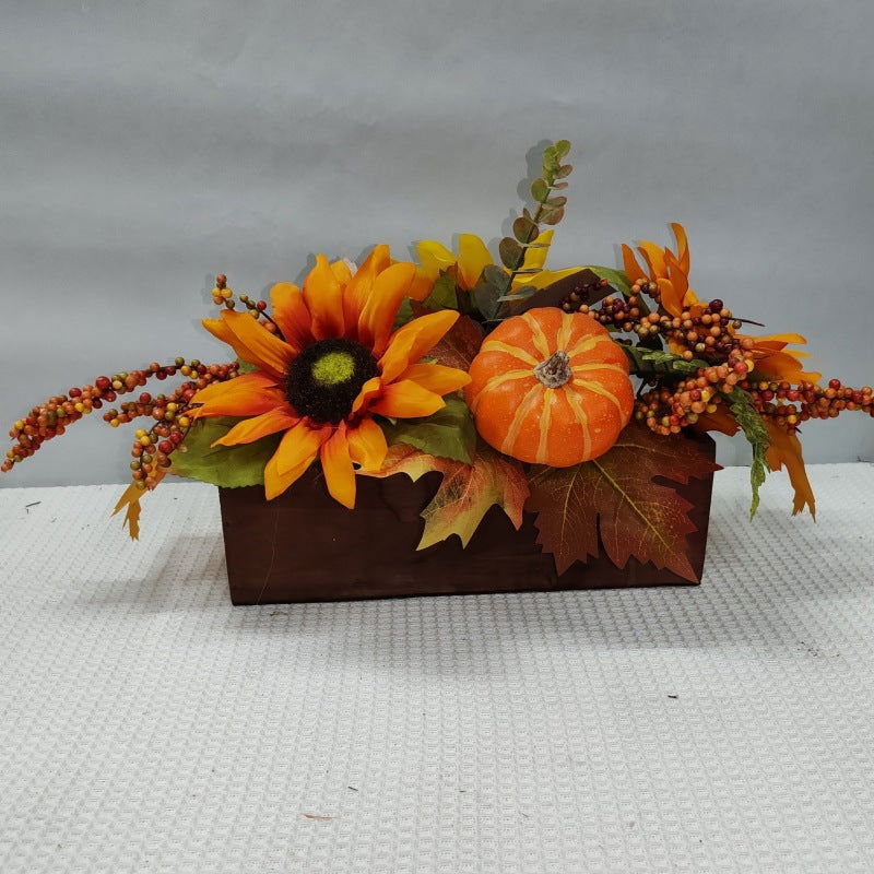 Harvest Festival Thanksgiving Autumn Pumpkin Sunflower Maple Leaf Fruit String Wooden Basin Home Decoration Ornaments - DigiVirt