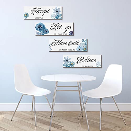 Joyhawk 4 Pieces Blue Flower Wall Decor For Bedroom, Accept-Let go-Have faith-Believe Wooden Inspirational Wall Art Decorations for Living Room Bathroom,Rustic Wooden Farmhouse Home Decor, 12 x 4 Inch - DigiVirt