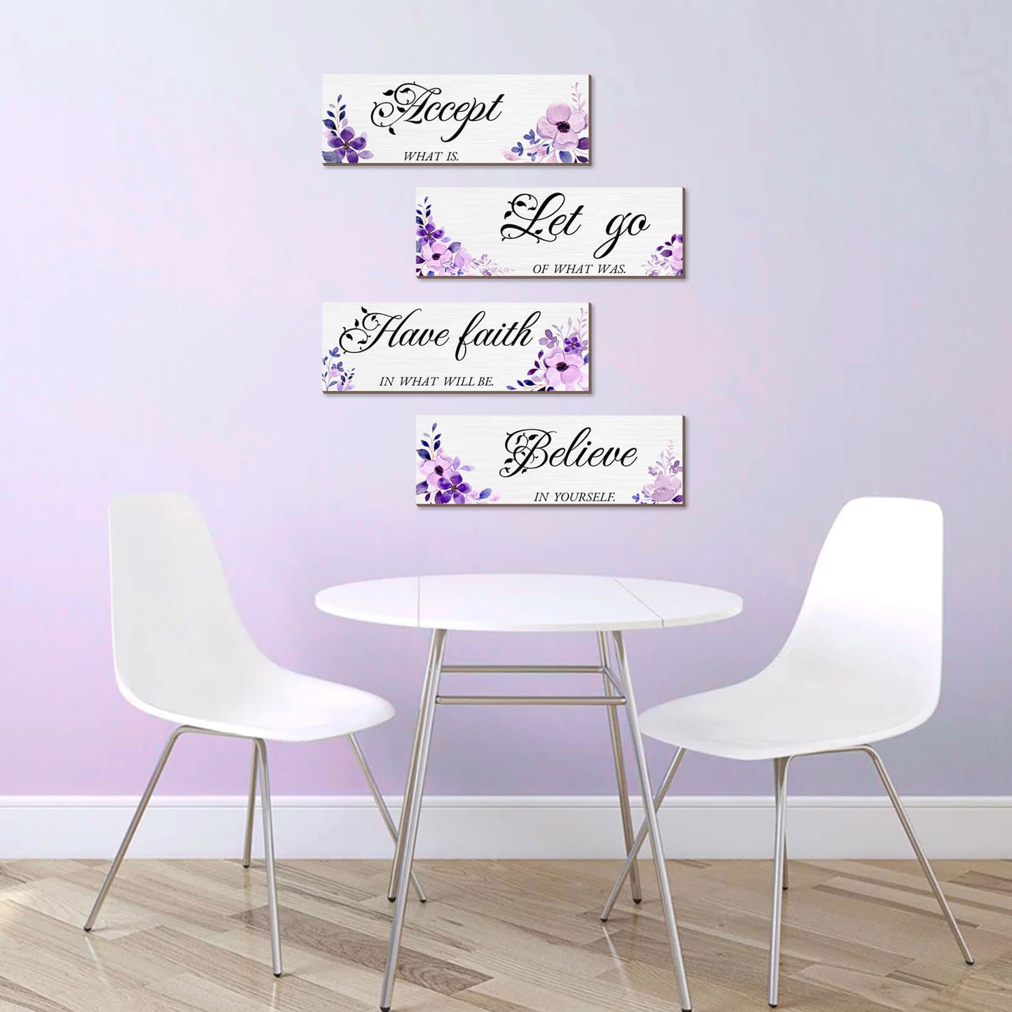 Joyhawk 4 Pieces Blue Flower Wall Decor For Bedroom, Accept-Let go-Have faith-Believe Wooden Inspirational Wall Art Decorations for Living Room Bathroom,Rustic Wooden Farmhouse Home Decor, 12 x 4 Inch - DigiVirt