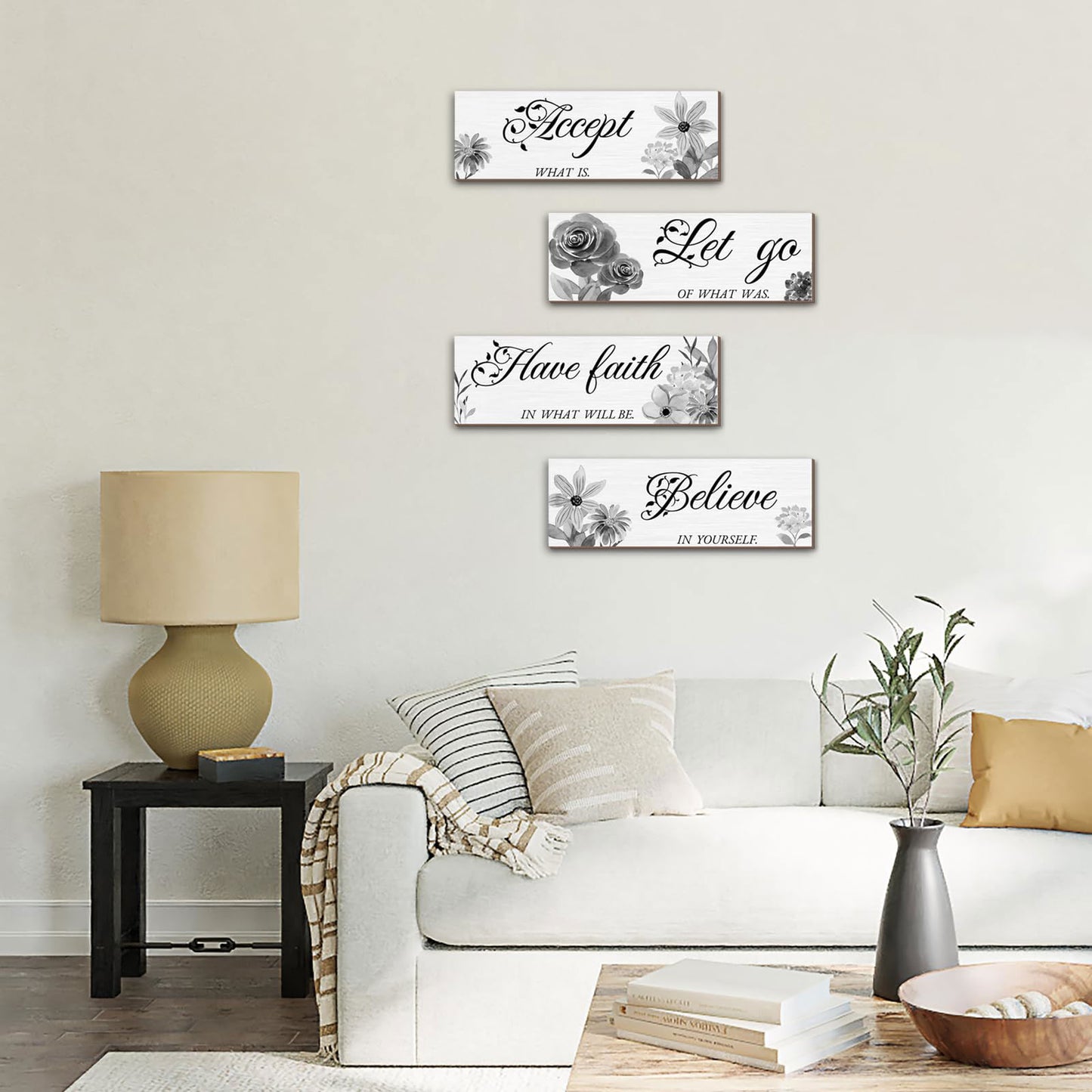 Joyhawk 4 Pieces Blue Flower Wall Decor For Bedroom, Accept-Let go-Have faith-Believe Wooden Inspirational Wall Art Decorations for Living Room Bathroom,Rustic Wooden Farmhouse Home Decor, 12 x 4 Inch - DigiVirt