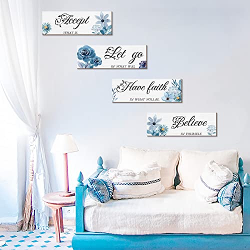 Joyhawk 4 Pieces Blue Flower Wall Decor For Bedroom, Accept-Let go-Have faith-Believe Wooden Inspirational Wall Art Decorations for Living Room Bathroom,Rustic Wooden Farmhouse Home Decor, 12 x 4 Inch - DigiVirt