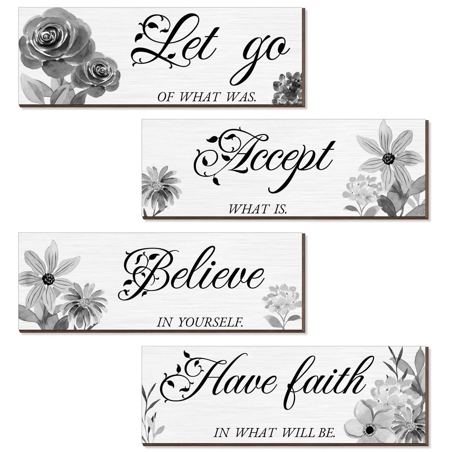 Joyhawk 4 Pieces Blue Flower Wall Decor For Bedroom, Accept-Let go-Have faith-Believe Wooden Inspirational Wall Art Decorations for Living Room Bathroom,Rustic Wooden Farmhouse Home Decor, 12 x 4 Inch - DigiVirt
