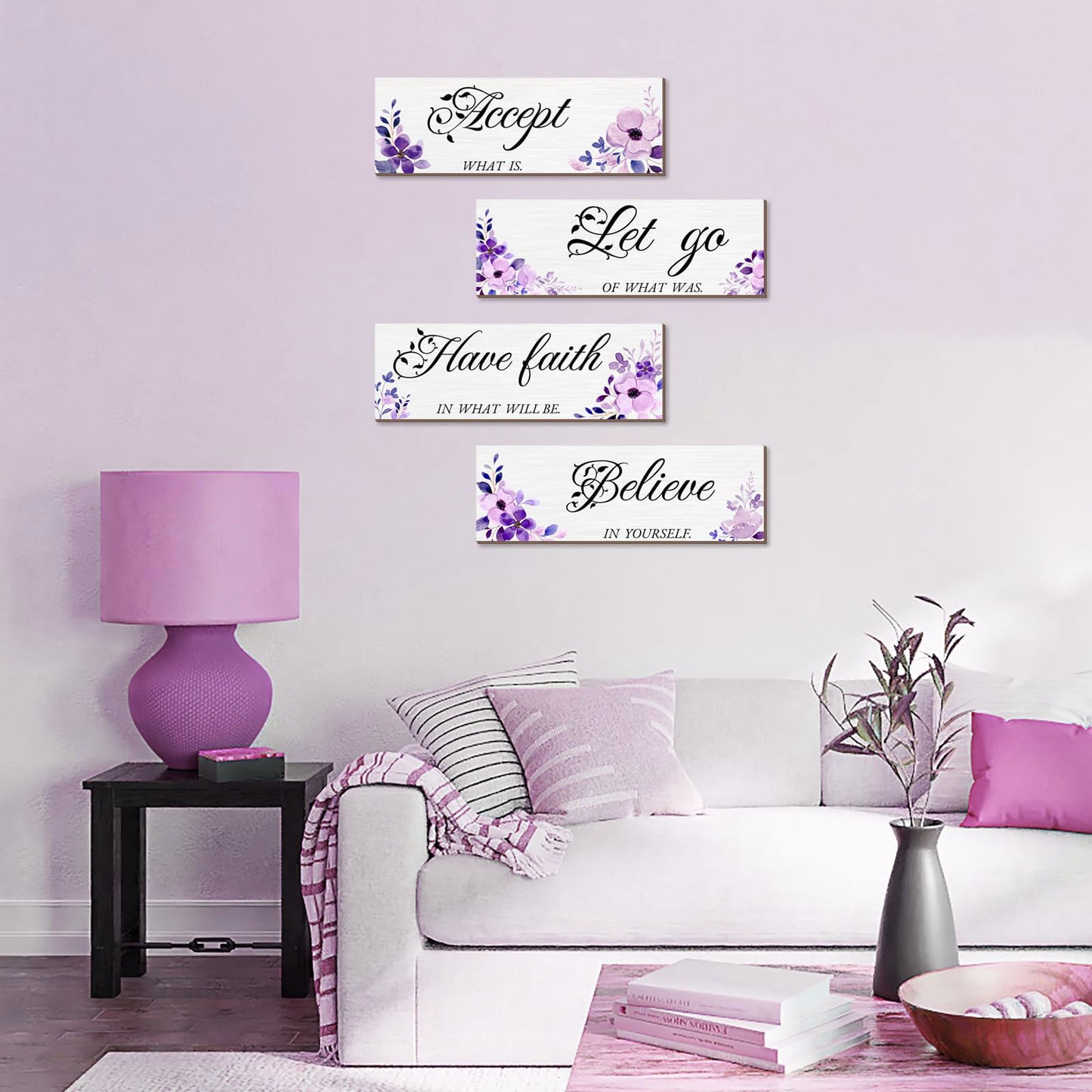 Joyhawk 4 Pieces Blue Flower Wall Decor For Bedroom, Accept-Let go-Have faith-Believe Wooden Inspirational Wall Art Decorations for Living Room Bathroom,Rustic Wooden Farmhouse Home Decor, 12 x 4 Inch - DigiVirt