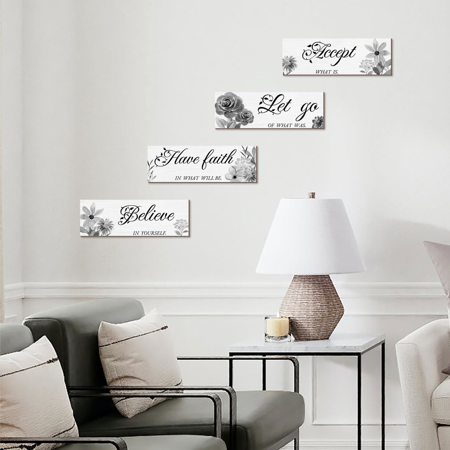 Joyhawk 4 Pieces Blue Flower Wall Decor For Bedroom, Accept-Let go-Have faith-Believe Wooden Inspirational Wall Art Decorations for Living Room Bathroom,Rustic Wooden Farmhouse Home Decor, 12 x 4 Inch - DigiVirt