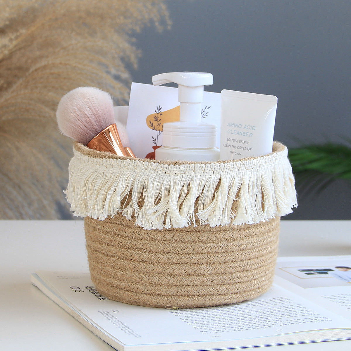 Makeup Perfume Holder Organizer Jute Lace Decorative Woven Rope Basket Boho Decor Cosmetics Desk Storage Baskets for Dresser Skin Care Lotions Essential Oils Dorm Room Essentials - DigiVirt