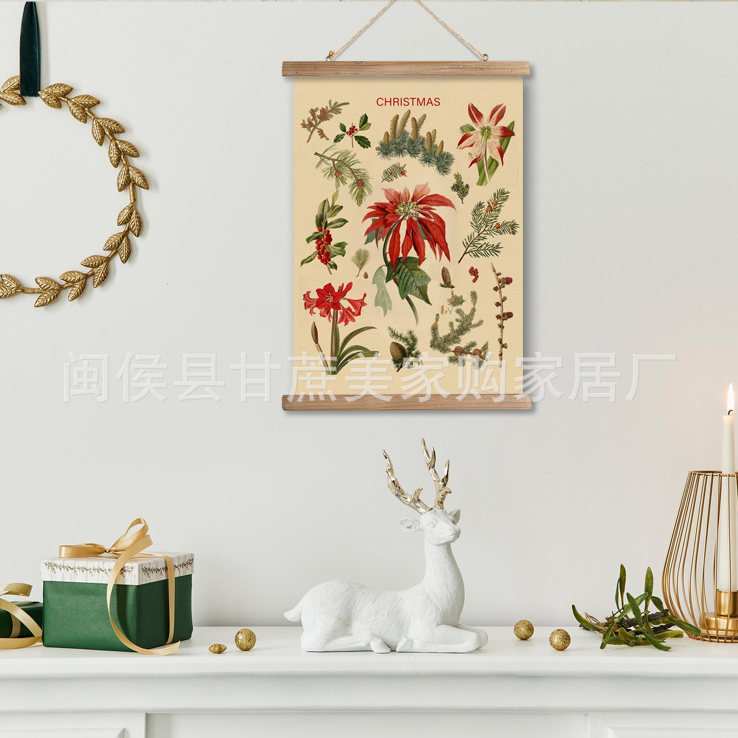 Vintage Carols Christmas Scroll Painting Living Room Bedroom Scroll Hanging Painting Wholesale Export Amazon Sales