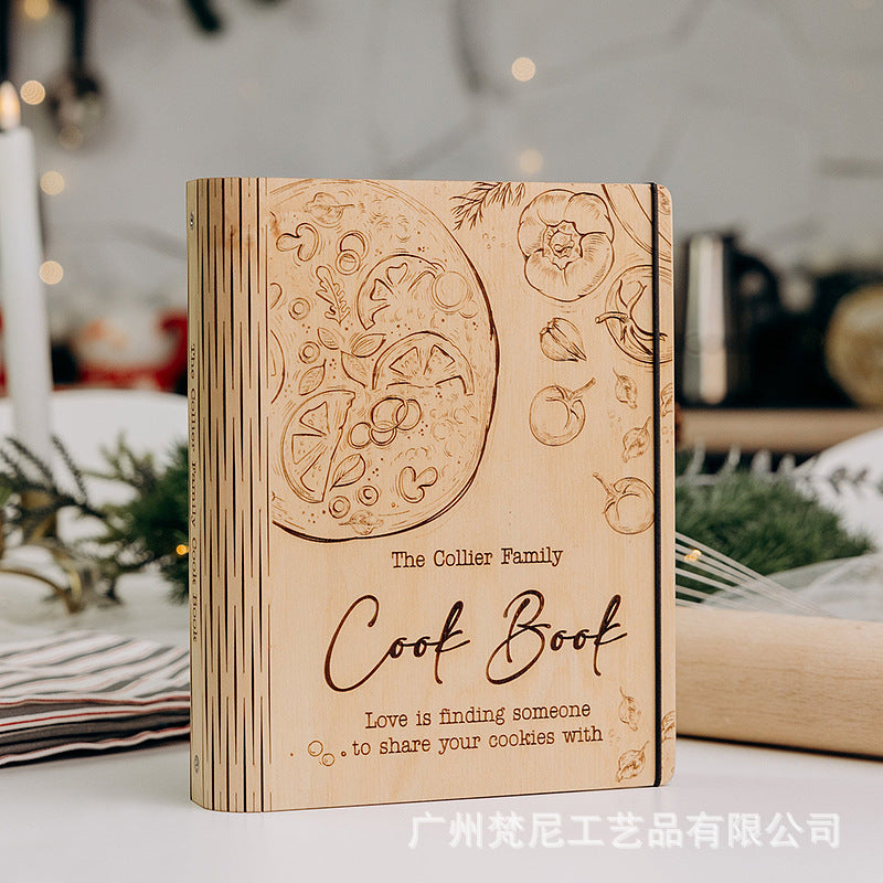 Personalized Customized Wooden Recipe Book Binder Notebook Mother's Day Gift UV Print Pattern