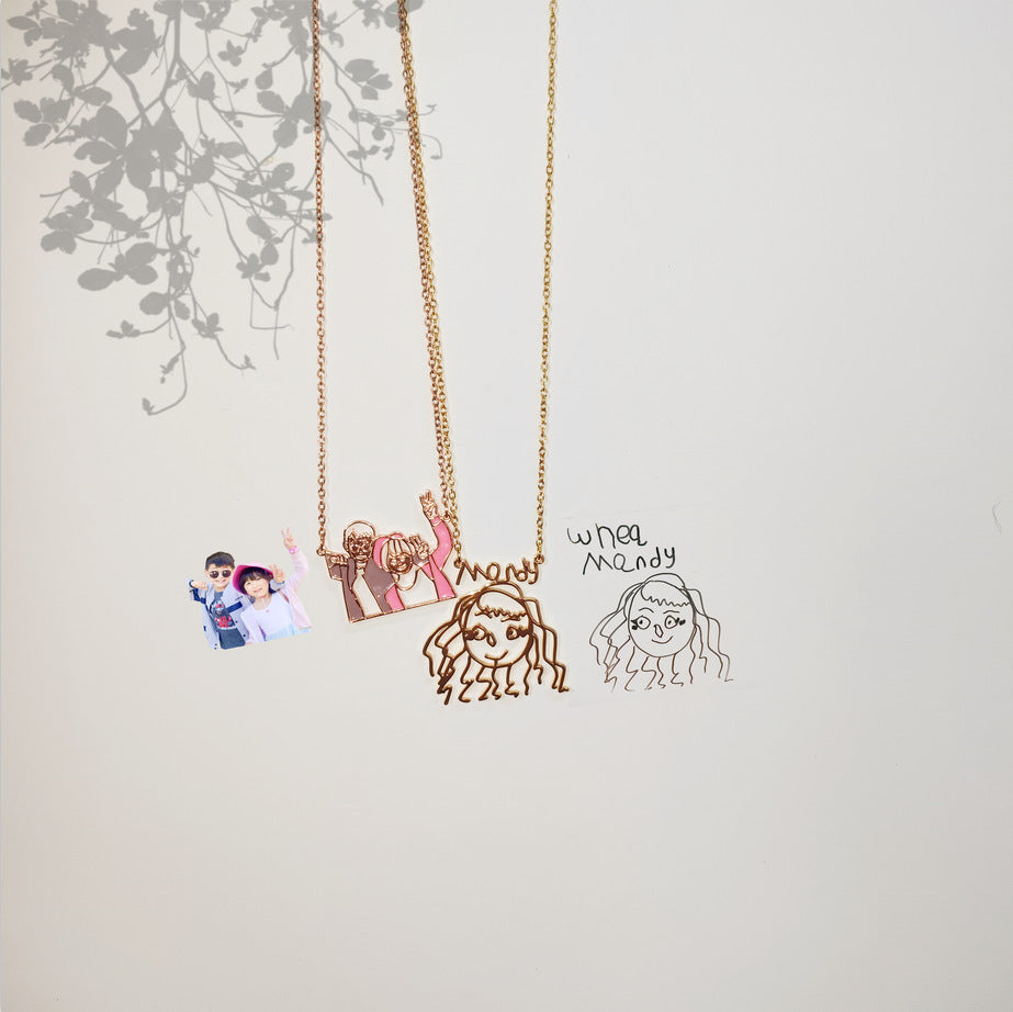 Children's Painting Graffiti Necklace DIY Personalized Cartoon Animation Clavicle Chain All-match Christmas Gift