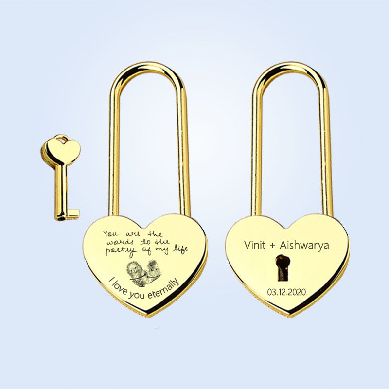 Personalized Carved Fingerprint Hand Writing Couple Heart-shaped Lock Diy Wedding Gift Accessories