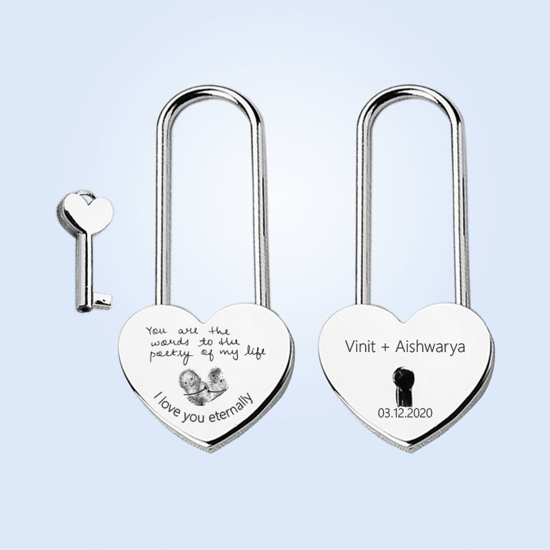Personalized Carved Fingerprint Hand Writing Couple Heart-shaped Lock Diy Wedding Gift Accessories