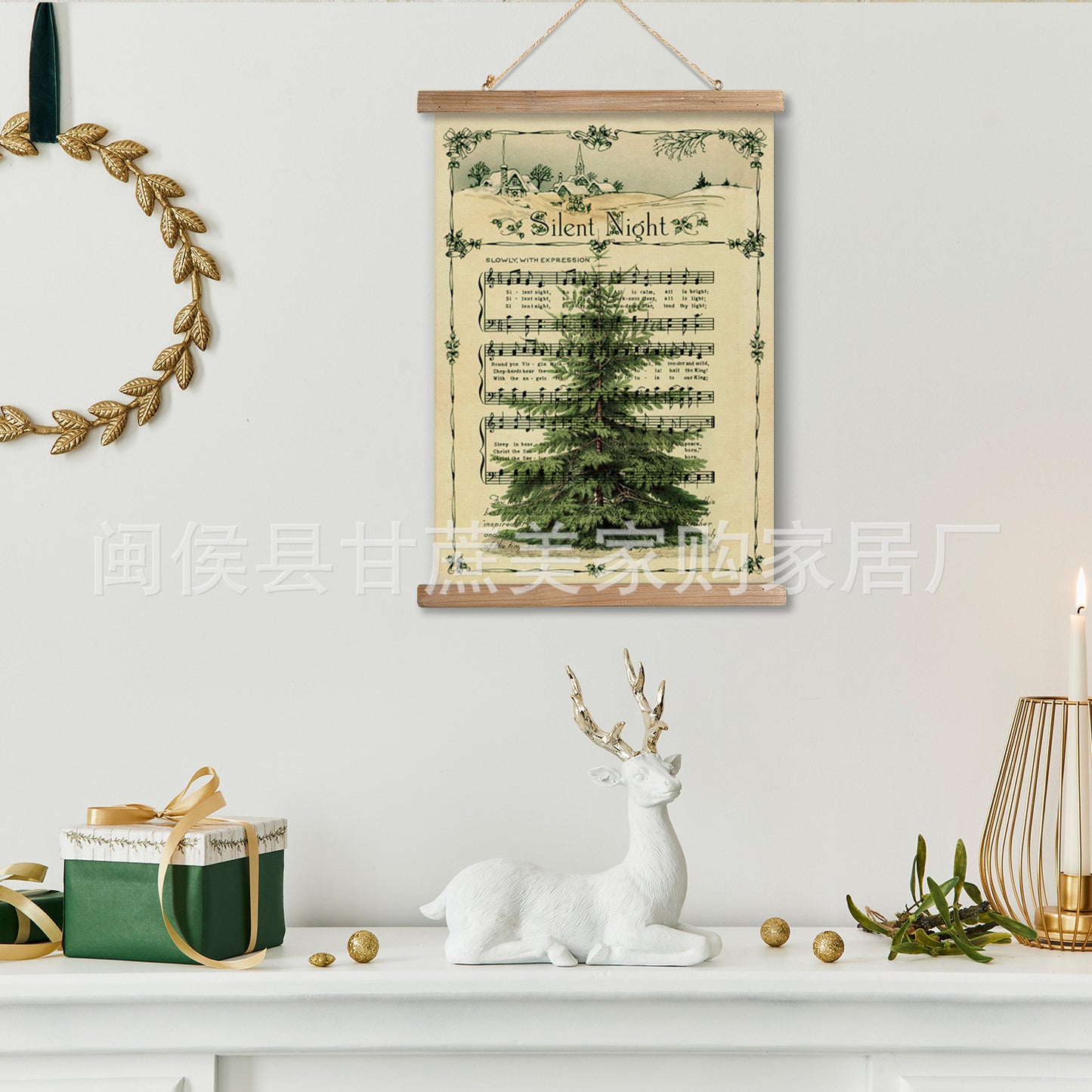 Vintage Carols Christmas Scroll Painting Living Room Bedroom Scroll Hanging Painting Wholesale Export Amazon Sales