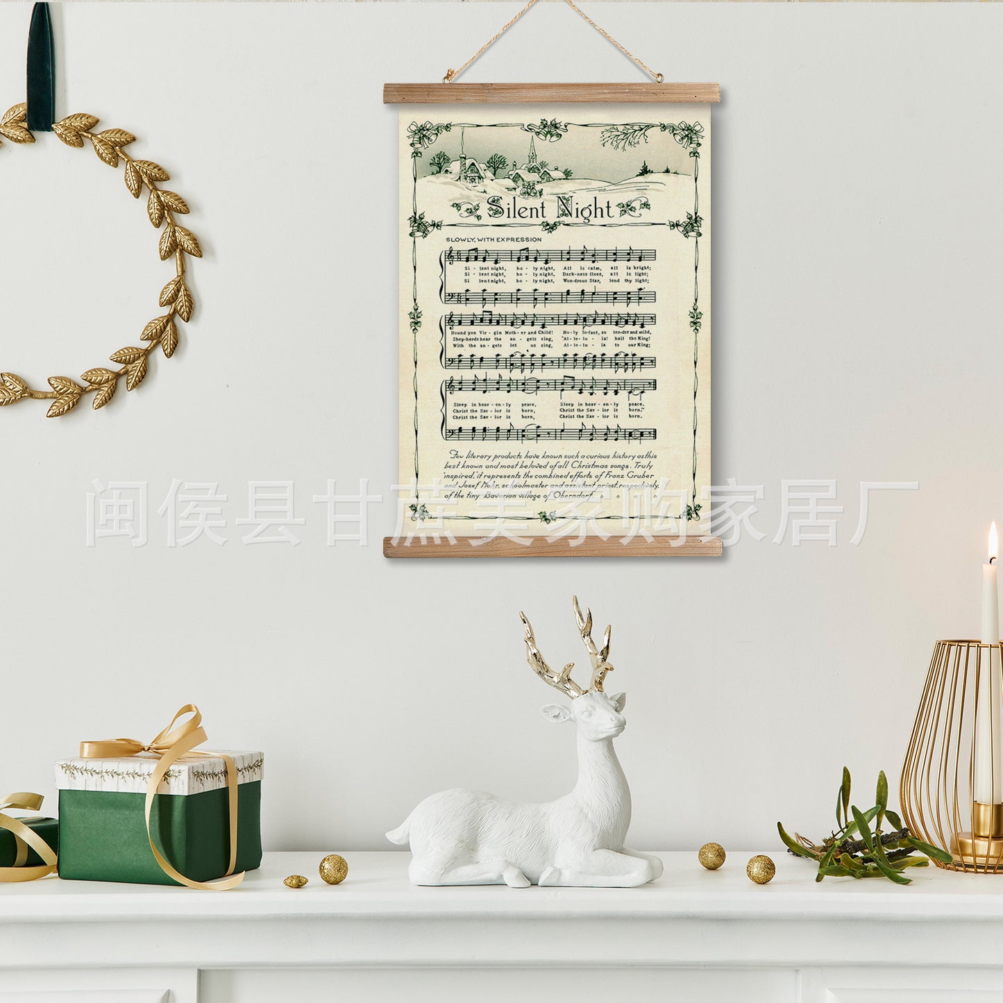 Vintage Carols Christmas Scroll Painting Living Room Bedroom Scroll Hanging Painting Wholesale Export Amazon Sales