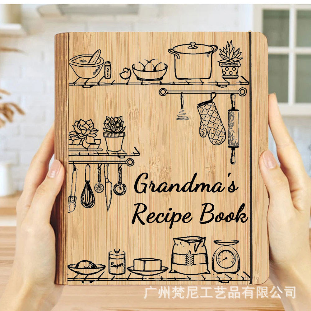 Personalized Customized Wooden Recipe Book Binder Notebook Mother's Day Gift UV Print Pattern