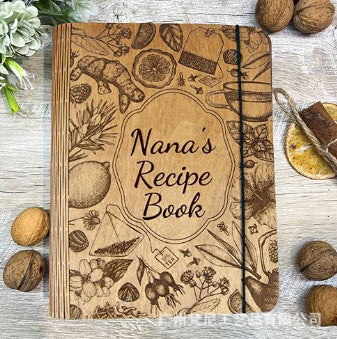 Personalized Customized Wooden Recipe Book Binder Notebook Mother's Day Gift UV Print Pattern