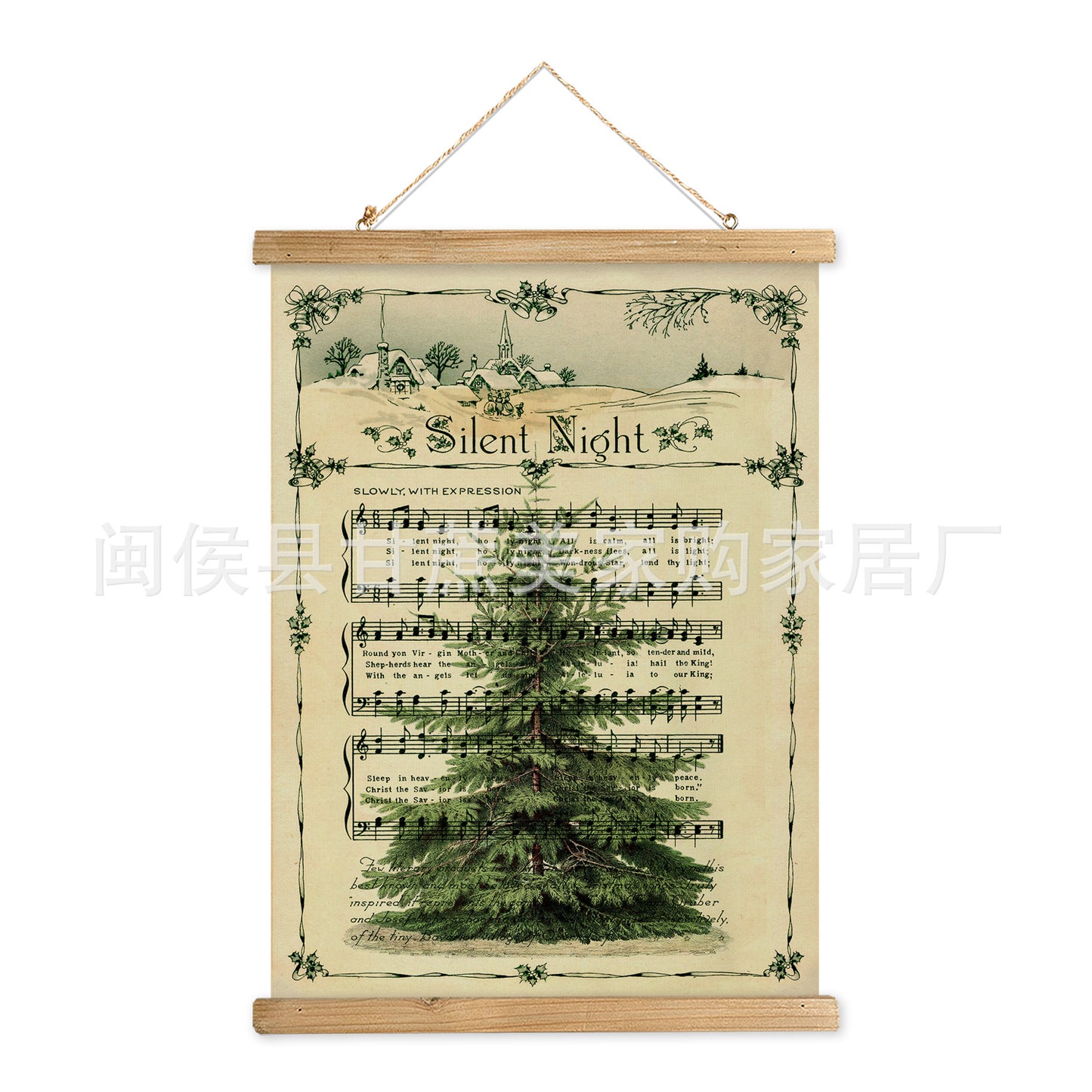 Vintage Carols Christmas Scroll Painting Living Room Bedroom Scroll Hanging Painting Wholesale Export Amazon Sales
