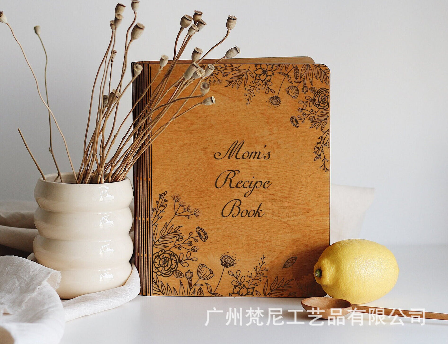 Personalized Customized Wooden Recipe Book Binder Notebook Mother's Day Gift UV Print Pattern