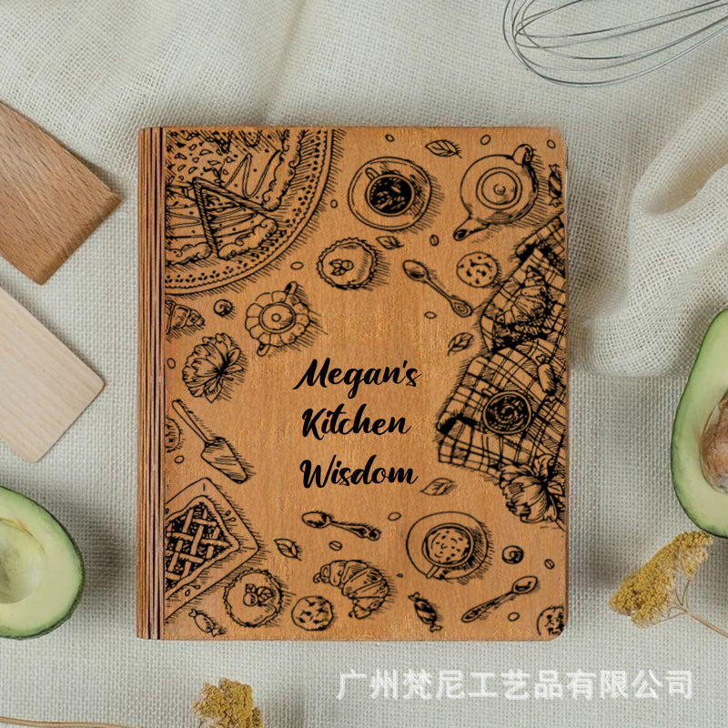 Personalized Customized Wooden Recipe Book Binder Notebook Mother's Day Gift UV Print Pattern