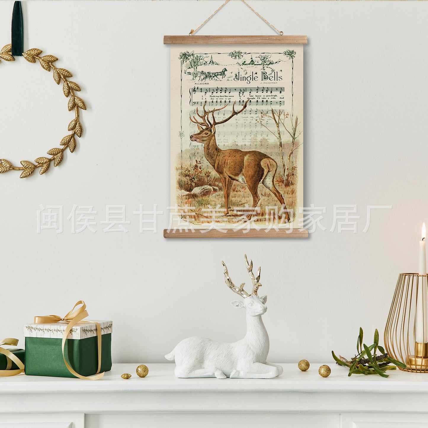 Vintage Carols Christmas Scroll Painting Living Room Bedroom Scroll Hanging Painting Wholesale Export Amazon Sales