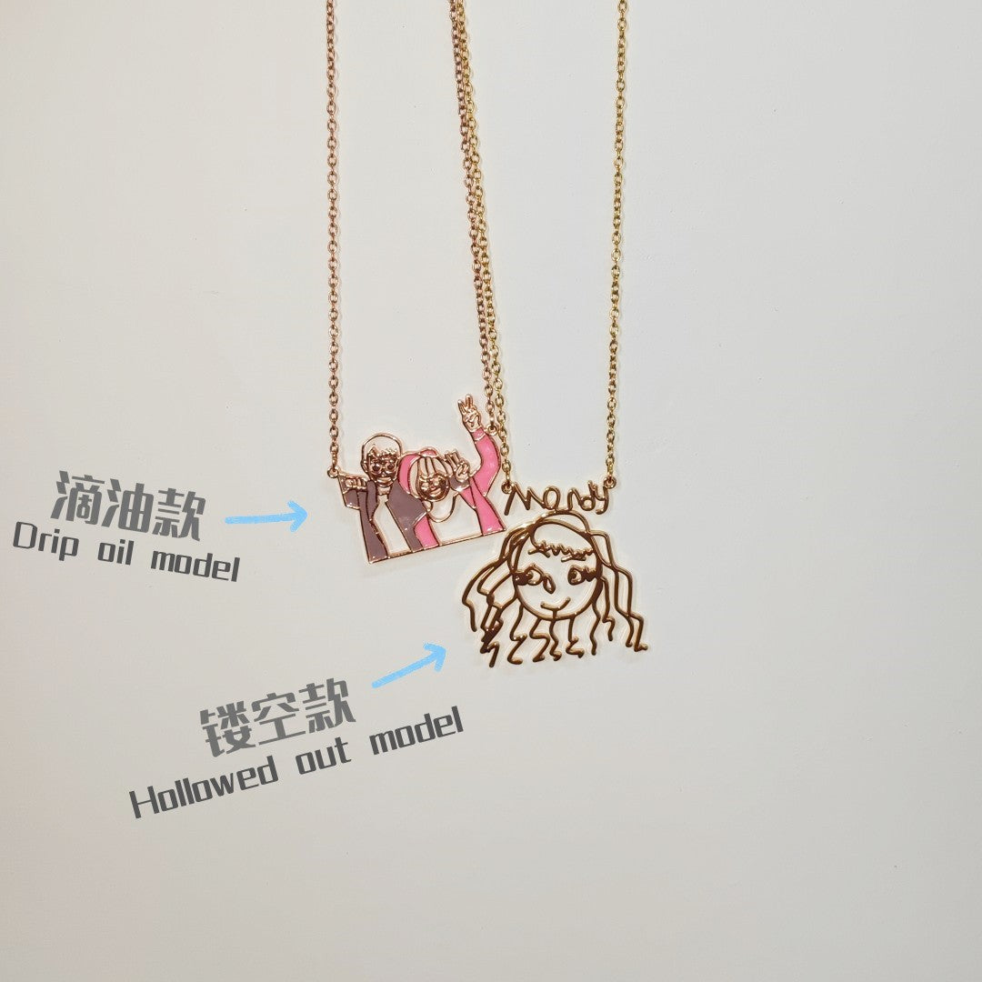 Children's Painting Graffiti Necklace DIY Personalized Cartoon Animation Clavicle Chain All-match Christmas Gift