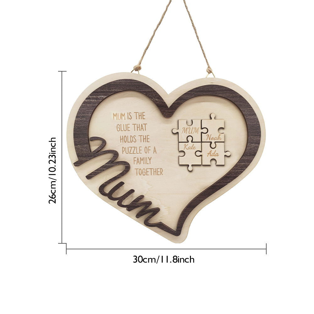 Personalised Wooden Heart Puzzle Sign Mother's Day Gift for Mum - DigiVirt