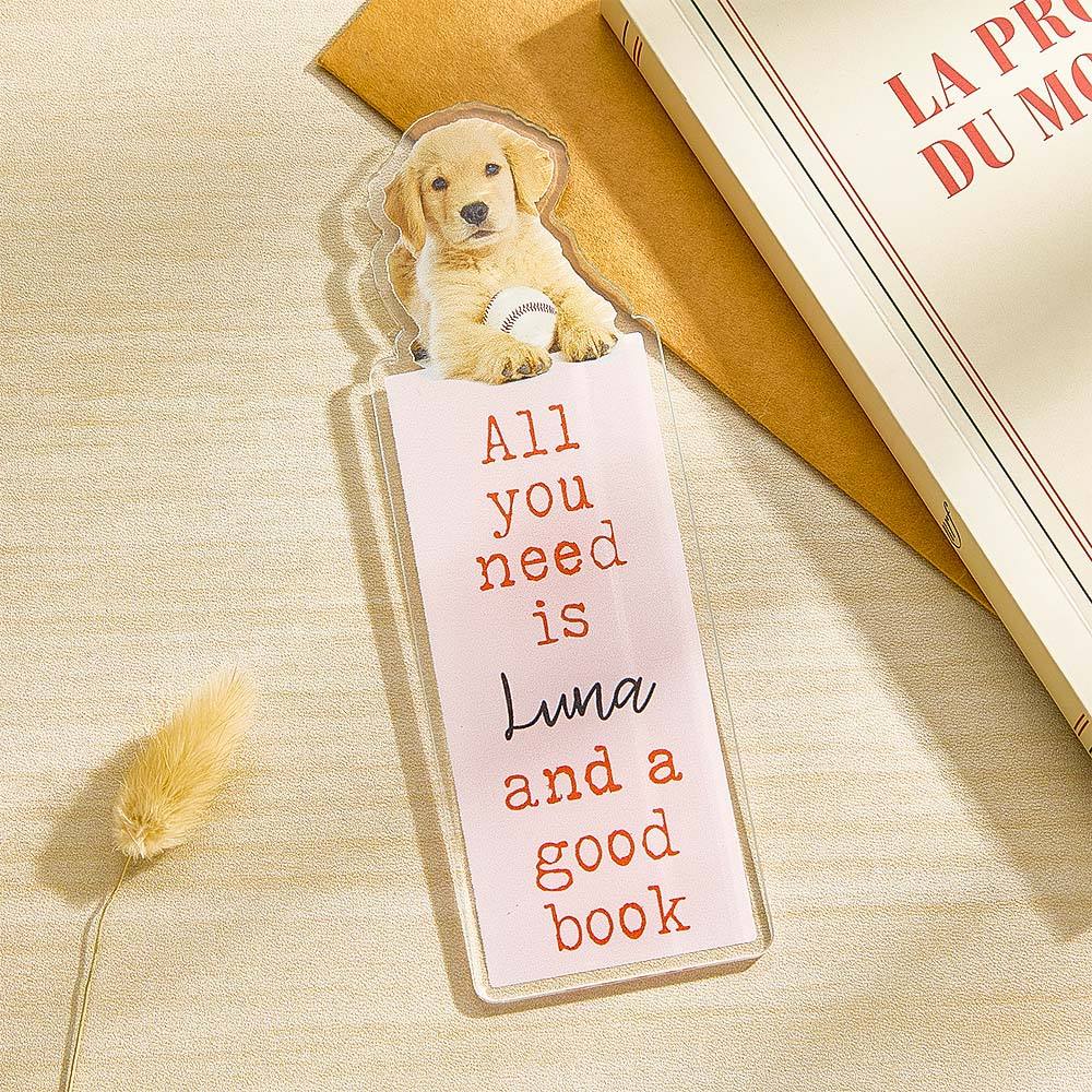 Personalized Acrylic Bookmark with Pet Photo Name Gift for Cat Dog Owner Book Lovers - DigiVirt