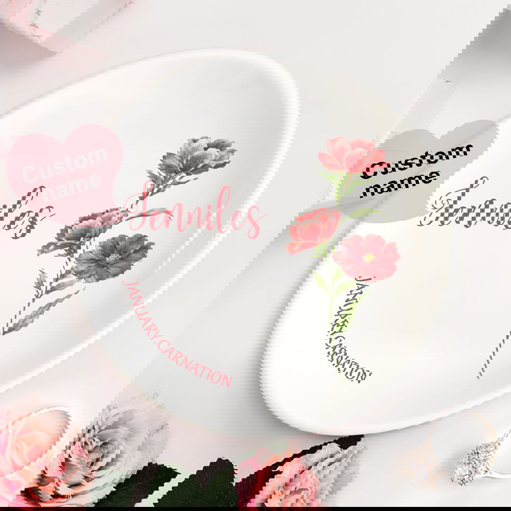 Personalized Birth Flower Floral Ring Jewelry Dish Gift for Her - DigiVirt