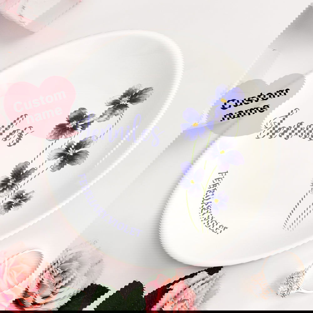 Personalized Birth Flower Floral Ring Jewelry Dish Gift for Her - DigiVirt