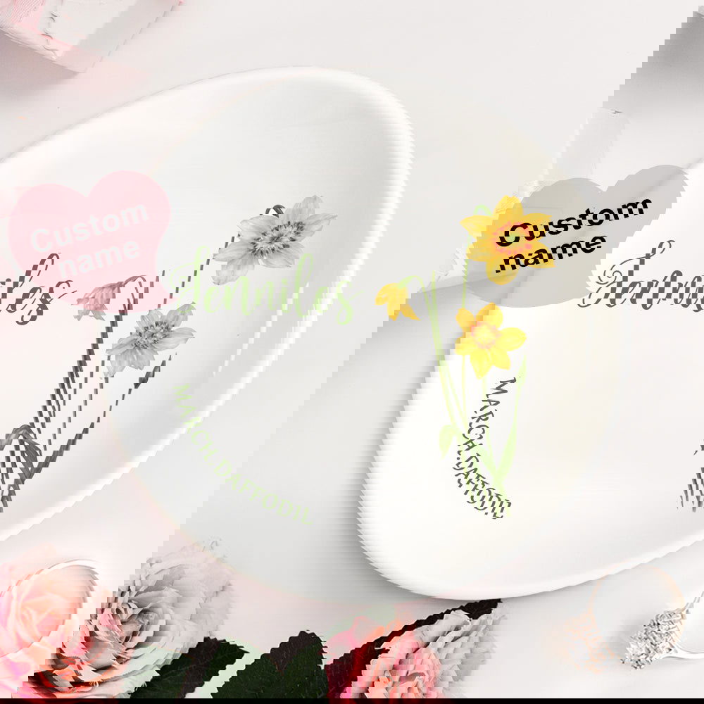 Personalized Birth Flower Floral Ring Jewelry Dish Gift for Her - DigiVirt