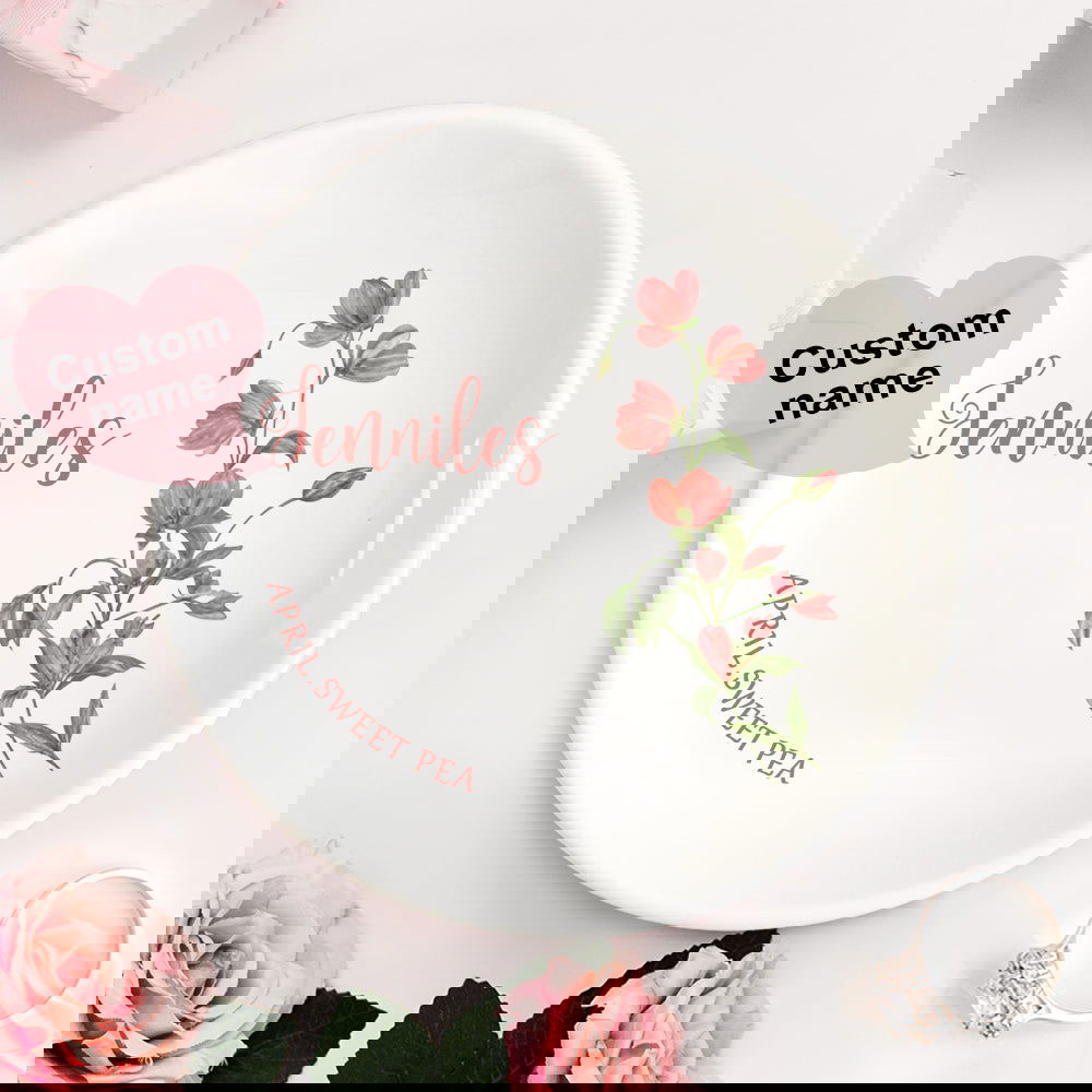 Personalized Birth Flower Floral Ring Jewelry Dish Gift for Her - DigiVirt