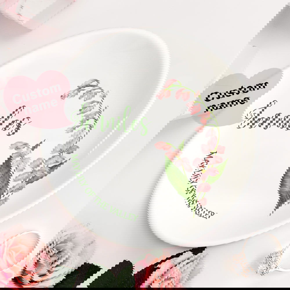 Personalized Birth Flower Floral Ring Jewelry Dish Gift for Her - DigiVirt