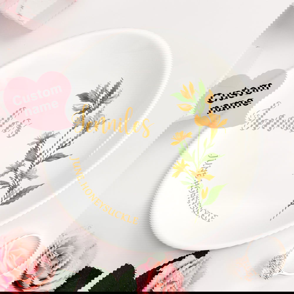 Personalized Birth Flower Floral Ring Jewelry Dish Gift for Her - DigiVirt