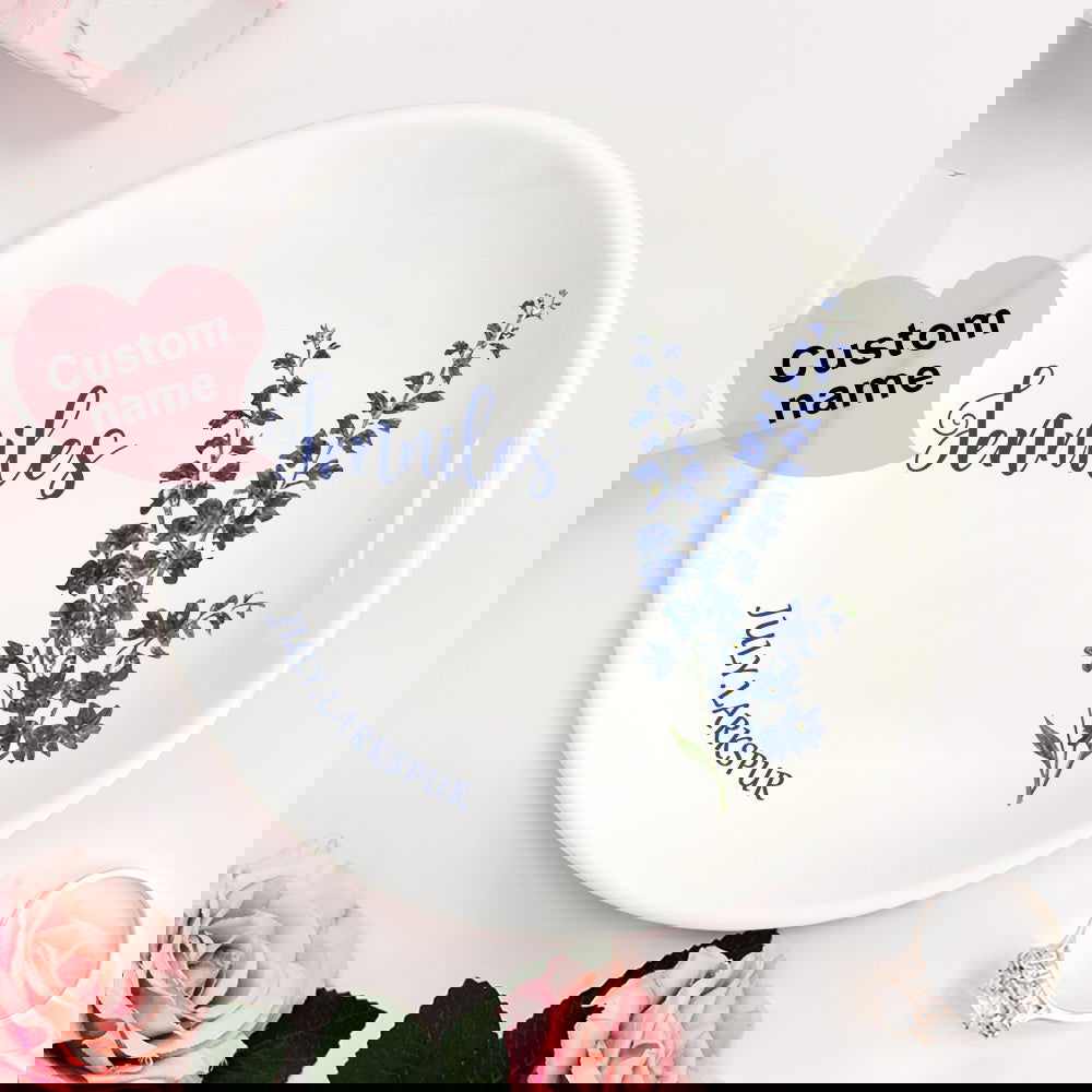 Personalized Birth Flower Floral Ring Jewelry Dish Gift for Her - DigiVirt