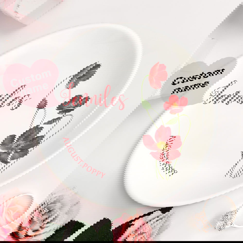 Personalized Birth Flower Floral Ring Jewelry Dish Gift for Her - DigiVirt