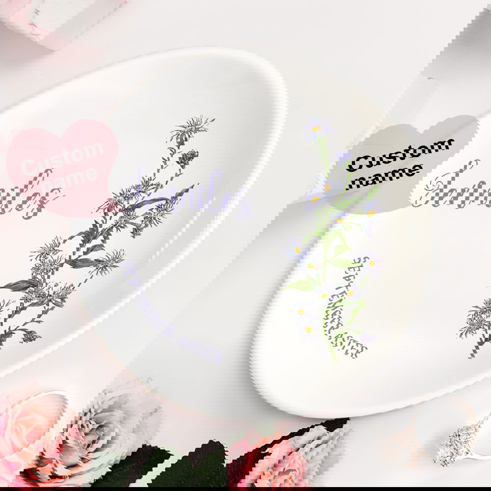 Personalized Birth Flower Floral Ring Jewelry Dish Gift for Her - DigiVirt