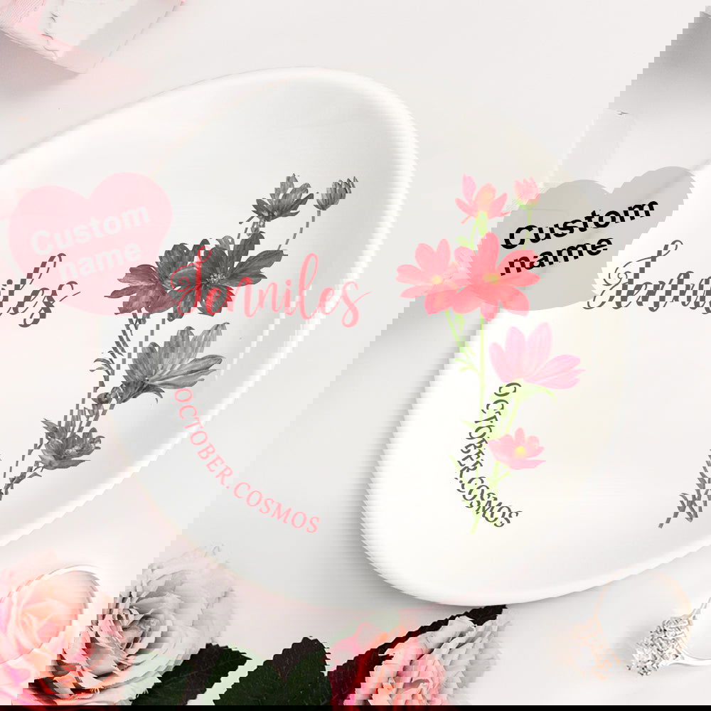 Personalized Birth Flower Floral Ring Jewelry Dish Gift for Her - DigiVirt