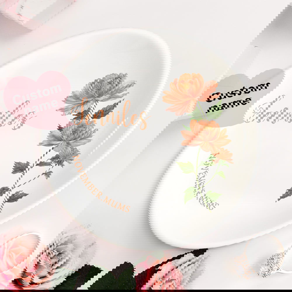 Personalized Birth Flower Floral Ring Jewelry Dish Gift for Her - DigiVirt