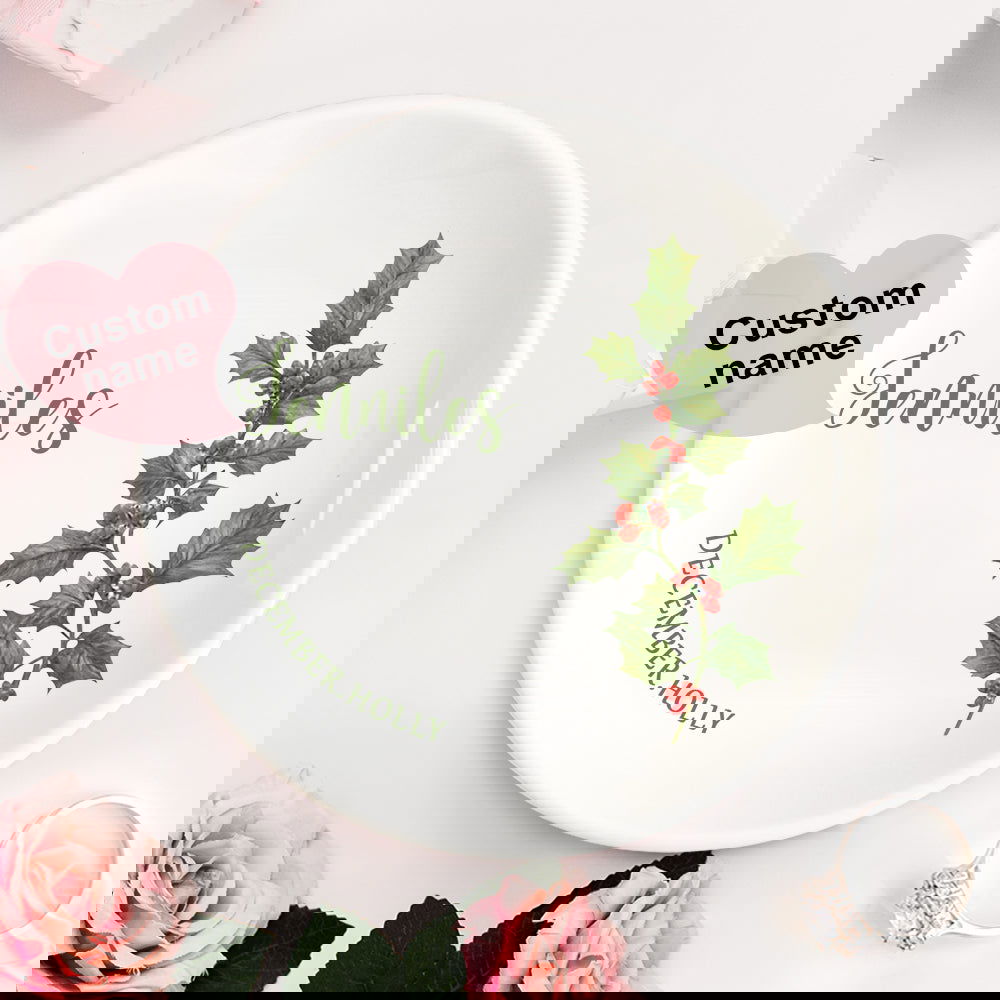 Personalized Birth Flower Floral Ring Jewelry Dish Gift for Her - DigiVirt