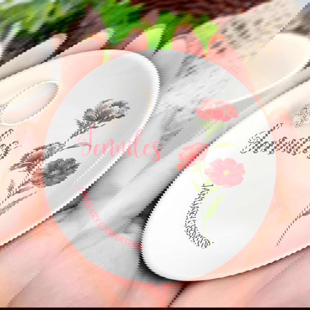 Personalized Birth Flower Floral Ring Jewelry Dish Gift for Her - DigiVirt