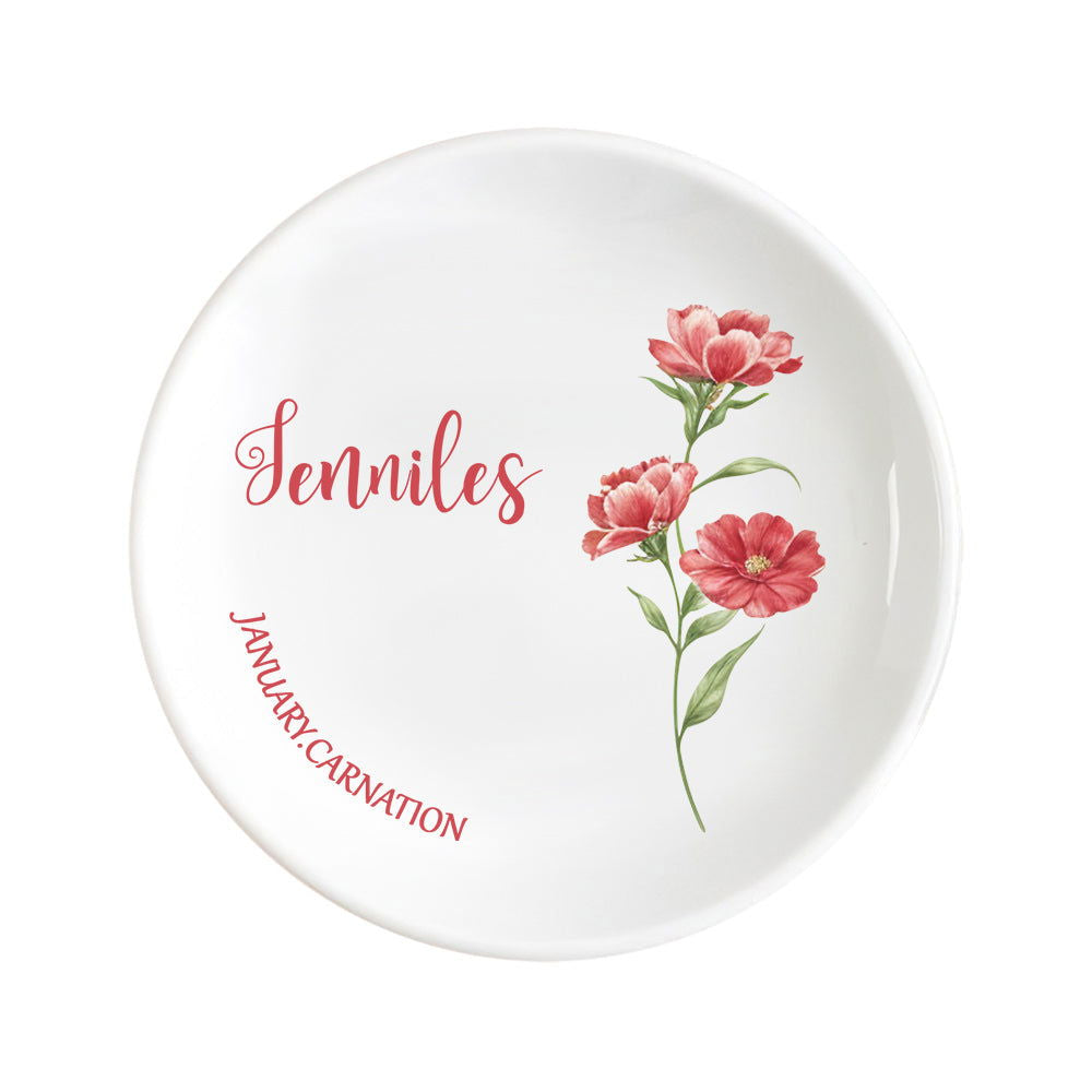Personalized Birth Flower Floral Ring Jewelry Dish Gift for Her - DigiVirt