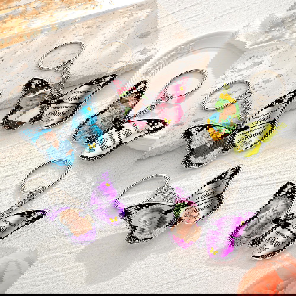 Personalized Butterfly Keychain Once By My Side Forever In My Heart Cross Keychain Memorial Gift - DigiVirt