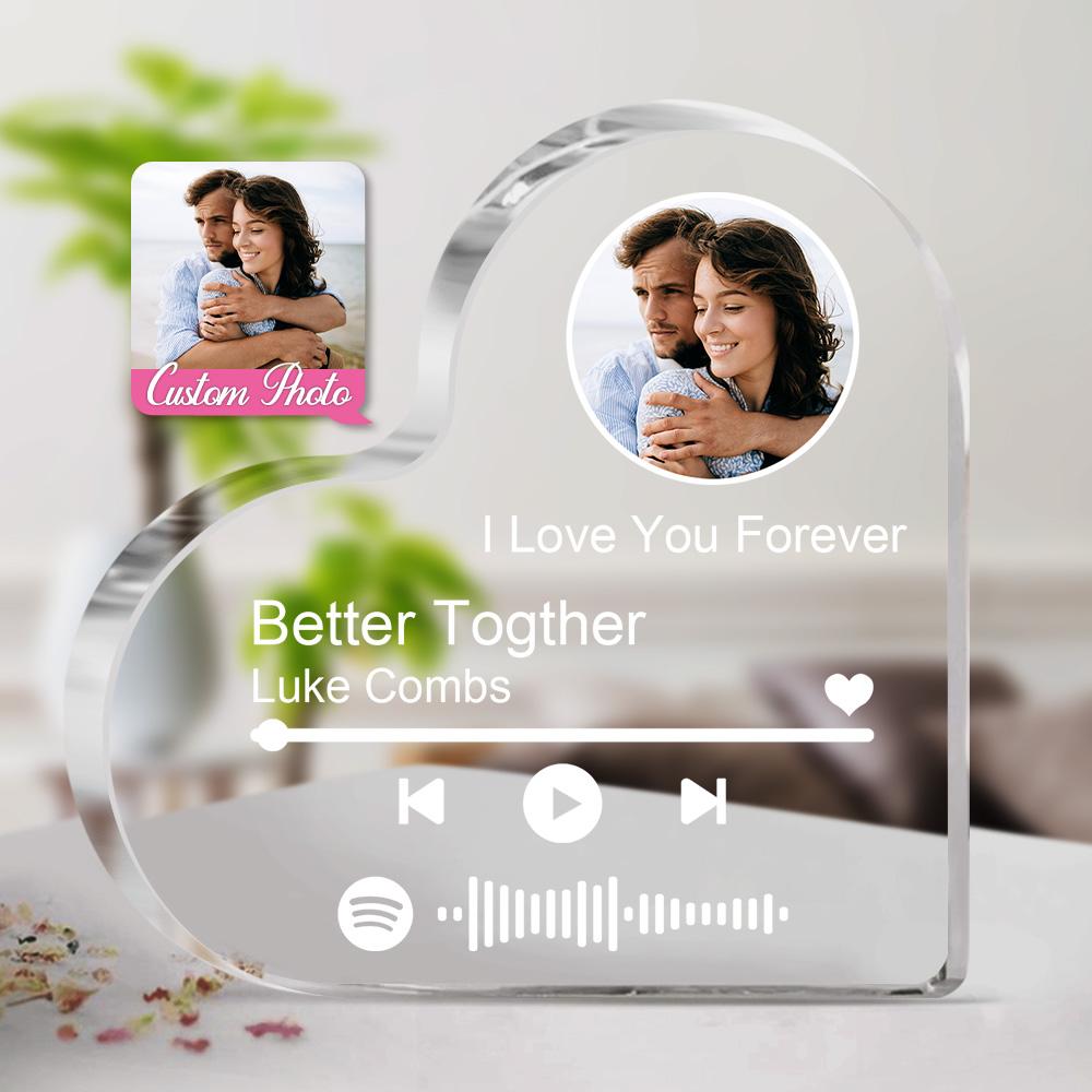 Personalized Clear Thick Acrylic Block Spotify Code Music Photo Heart-Shaped Frame Gift - DigiVirt