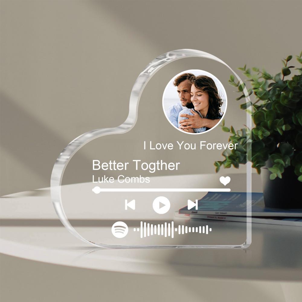 Personalized Clear Thick Acrylic Block Spotify Code Music Photo Heart-Shaped Frame Gift - DigiVirt